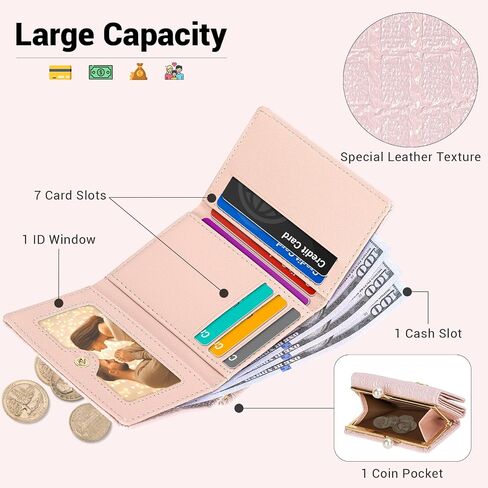 BIAOTIE محفظة نسائية RFID حجب محفظة جيب ثلاثية الطي حامل بطاقات متعددة محفظة للسيدات محافظ لطيفة للنساء والفتيات (وردي) in Saudi Arabia