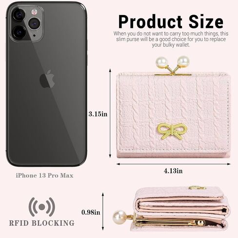 BIAOTIE محفظة نسائية RFID حجب محفظة جيب ثلاثية الطي حامل بطاقات متعددة محفظة للسيدات محافظ لطيفة للنساء والفتيات (وردي) in Saudi Arabia