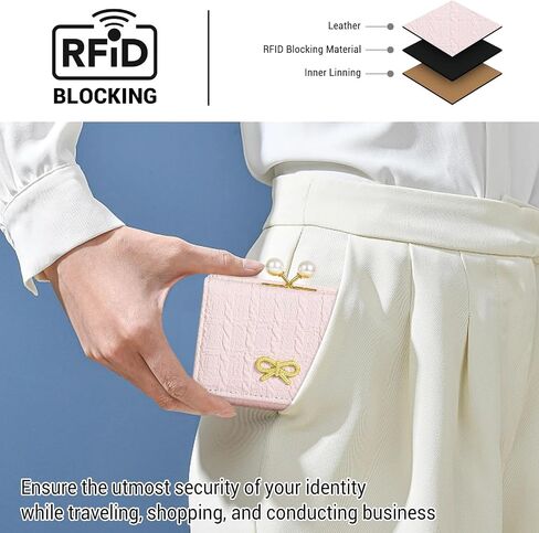 BIAOTIE محفظة نسائية RFID حجب محفظة جيب ثلاثية الطي حامل بطاقات متعددة محفظة للسيدات محافظ لطيفة للنساء والفتيات (وردي) in Saudi Arabia