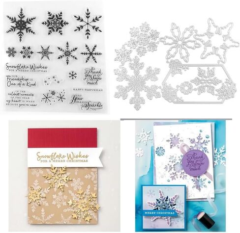 Snowflake Wishes Stamps and Dies Set for Card Making,Clear Stamps and Metal Cutting Dies Sets for Scrapbooking DIY Album Card Making Supplies in Kuwait
