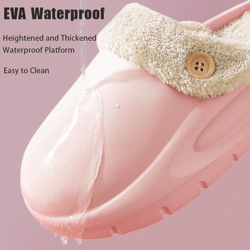 Women's Fur Lined Platform Clogs Removable Lining Waterproof Cotton Slippers Winter Fuzzy Shoes for Women Men Indoor Outdoor in Kuwait