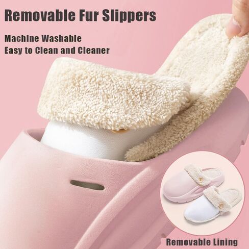 Women's Fur Lined Platform Clogs Removable Lining Waterproof Cotton Slippers Winter Fuzzy Shoes for Women Men Indoor Outdoor in Kuwait