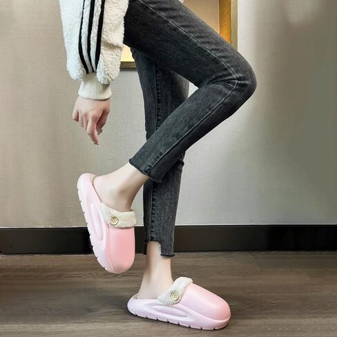 Women's Fur Lined Platform Clogs Removable Lining Waterproof Cotton Slippers Winter Fuzzy Shoes for Women Men Indoor Outdoor in Kuwait