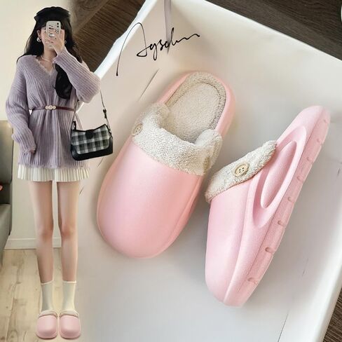 Women's Fur Lined Platform Clogs Removable Lining Waterproof Cotton Slippers Winter Fuzzy Shoes for Women Men Indoor Outdoor in Kuwait