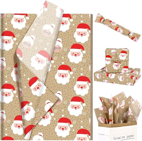 Bolsome 100 Sheets 20 * 14 Inches Christmas Kraft Tissue Paper for Gift Bags Xmas Santa Snowflake Printed Tissue Paper for Xmas Party Birthday Party Winter Holidays DIY Craft in Saudi Arabia
