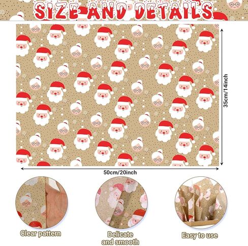 Bolsome 100 Sheets 20 * 14 Inches Christmas Kraft Tissue Paper for Gift Bags Xmas Santa Snowflake Printed Tissue Paper for Xmas Party Birthday Party Winter Holidays DIY Craft in Saudi Arabia
