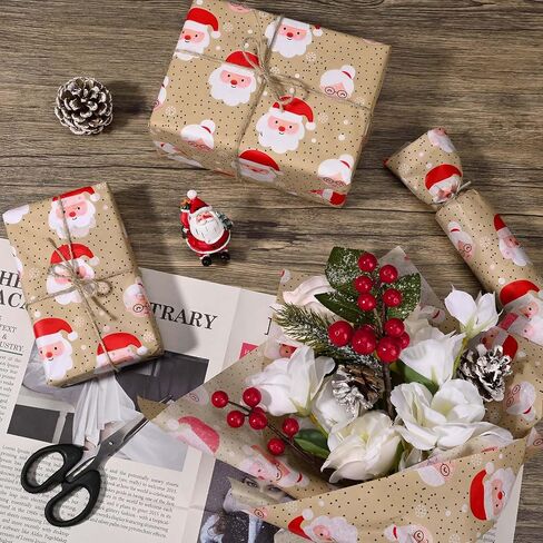 Bolsome 100 Sheets 20 * 14 Inches Christmas Kraft Tissue Paper for Gift Bags Xmas Santa Snowflake Printed Tissue Paper for Xmas Party Birthday Party Winter Holidays DIY Craft in Saudi Arabia