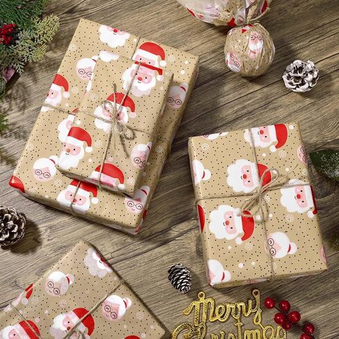 Bolsome 100 Sheets 20 * 14 Inches Christmas Kraft Tissue Paper for Gift Bags Xmas Santa Snowflake Printed Tissue Paper for Xmas Party Birthday Party Winter Holidays DIY Craft in Saudi Arabia