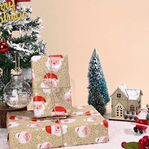 Bolsome 100 Sheets 20 * 14 Inches Christmas Kraft Tissue Paper for Gift Bags Xmas Santa Snowflake Printed Tissue Paper for Xmas Party Birthday Party Winter Holidays DIY Craft in Saudi Arabia