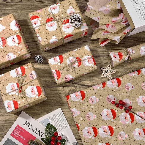 Bolsome 100 Sheets 20 * 14 Inches Christmas Kraft Tissue Paper for Gift Bags Xmas Santa Snowflake Printed Tissue Paper for Xmas Party Birthday Party Winter Holidays DIY Craft in Saudi Arabia