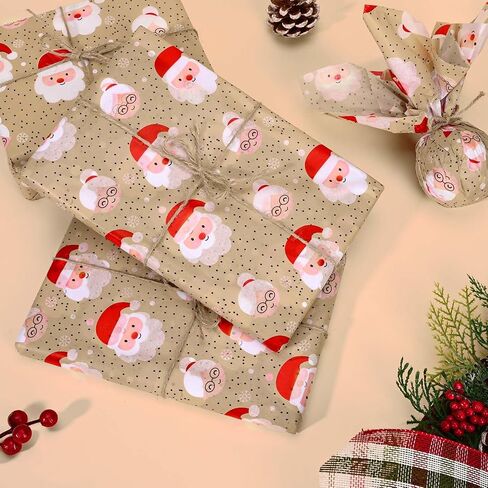 Bolsome 100 Sheets 20 * 14 Inches Christmas Kraft Tissue Paper for Gift Bags Xmas Santa Snowflake Printed Tissue Paper for Xmas Party Birthday Party Winter Holidays DIY Craft in Saudi Arabia