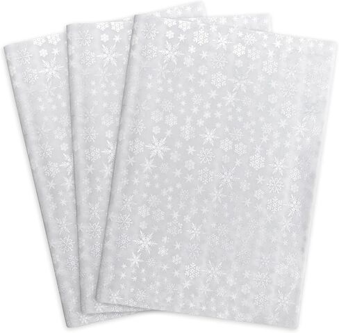 MR FIVE 60 ورقة بيضاء مع مجموعة مناديل ورق ندفة الثلج الفضية، 35.56 سم × 50.8 سم، ورق مناديل عيد الميلاد ندفة الثلج لأكياس الهدايا، ورق مناديل ندفة الثلج الفضية لحفلة عيد الميلاد in Kuwait