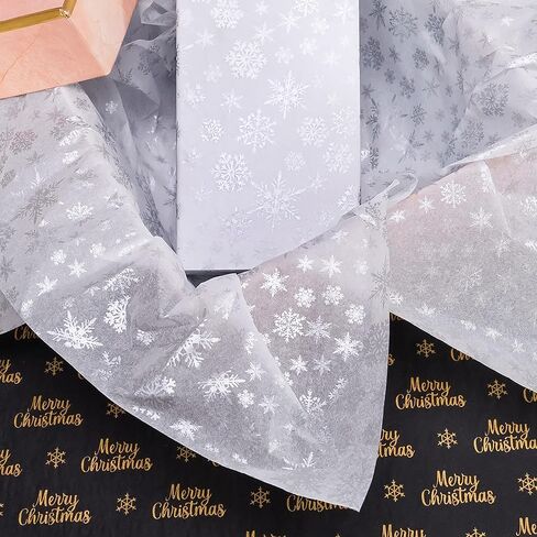MR FIVE 60 ورقة بيضاء مع مجموعة مناديل ورق ندفة الثلج الفضية، 35.56 سم × 50.8 سم، ورق مناديل عيد الميلاد ندفة الثلج لأكياس الهدايا، ورق مناديل ندفة الثلج الفضية لحفلة عيد الميلاد in Kuwait