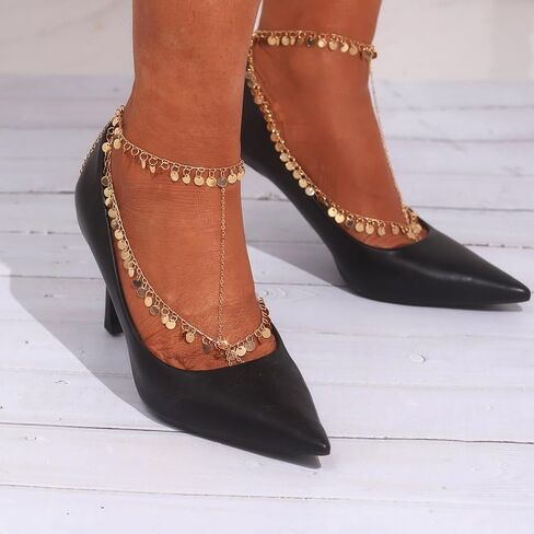 Ursumy 2PS Gold Ankle Bracelets Layered Sequins Anklet Barefoot Sandals Ankle for Women in Saudi Arabia