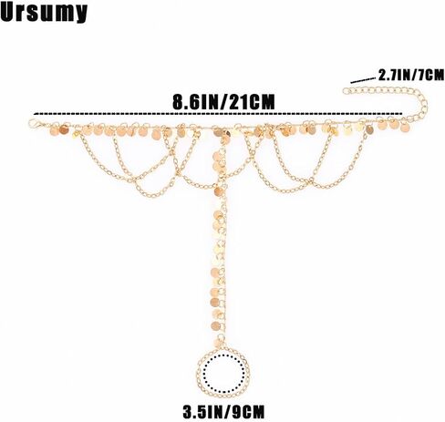 Ursumy 2PS Gold Ankle Bracelets Layered Sequins Anklet Barefoot Sandals Ankle for Women in Kuwait