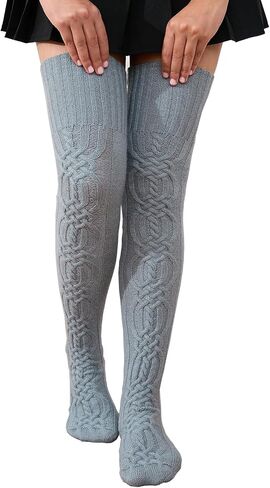 YELAIVP Women's Thigh High Socks Extra Long Cable Knit Boot Socks Over the Knee Socks Fashion Leg Warmer in Kuwait