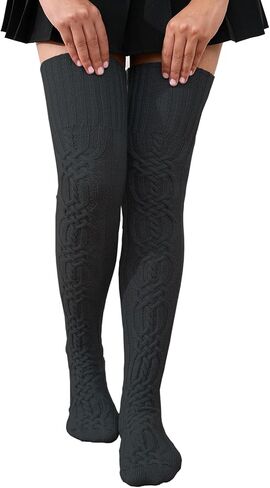 YELAIVP Women's Thigh High Socks Extra Long Cable Knit Boot Socks Over the Knee Socks Fashion Leg Warmer in Kuwait