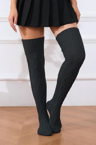 YELAIVP Women's Thigh High Socks Extra Long Cable Knit Boot Socks Over the Knee Socks Fashion Leg Warmer in Kuwait