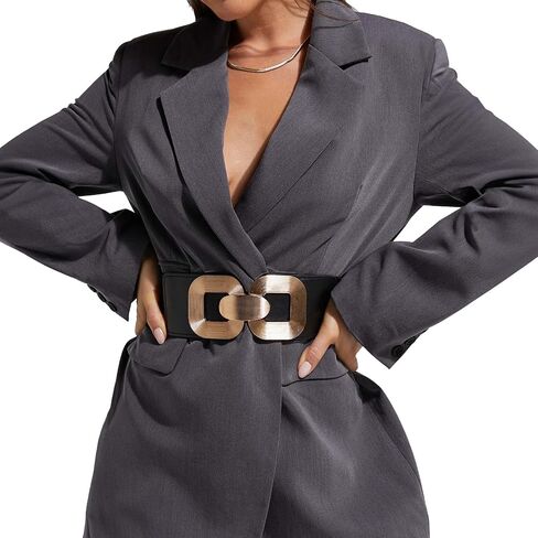 XZQTIVE Women Wide Elastic Belts for Dress Fashion Stretchy Waist Belts for Ladies with Gold Buckle in Kuwait