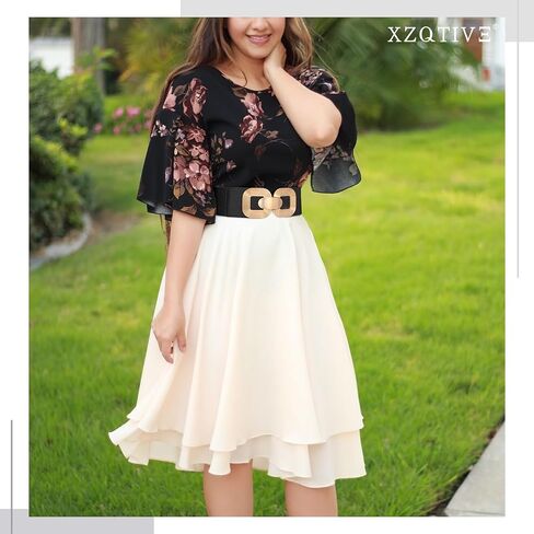 XZQTIVE Women Wide Elastic Belts for Dress Fashion Stretchy Waist Belts for Ladies with Gold Buckle in Kuwait