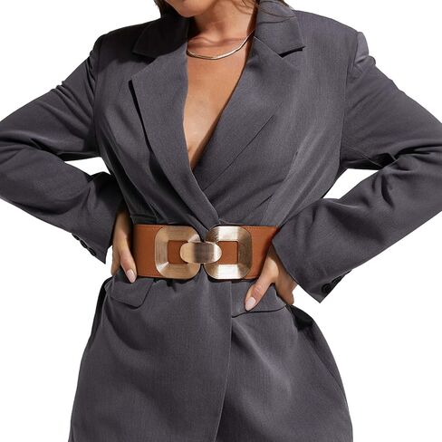 XZQTIVE Women Wide Elastic Belts for Dress Fashion Stretchy Waist Belts for Ladies with Gold Buckle in Kuwait