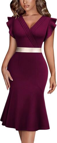 Miusol Women's Retro V-Neck Business Ruffle Style Cocktail Party Dress in Saudi Arabia