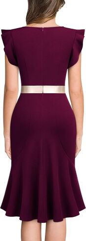 Miusol Women's Retro V-Neck Business Ruffle Style Cocktail Party Dress in Saudi Arabia
