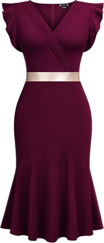 Miusol Women's Retro V-Neck Business Ruffle Style Cocktail Party Dress in Saudi Arabia