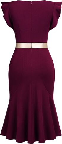 Miusol Women's Retro V-Neck Business Ruffle Style Cocktail Party Dress in Saudi Arabia