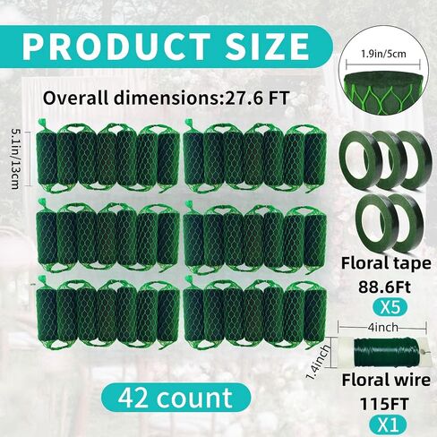 42PCS Floral Foam Garland - 27.6Ft Floral Foam Garland for Fresh Flowers,Arch Door Tabletop for Artificial Flowers Arrangement for Wedding Garden Home Decor(Floral Tape x5pcs, Floral Wire x1) in Saudi Arabia