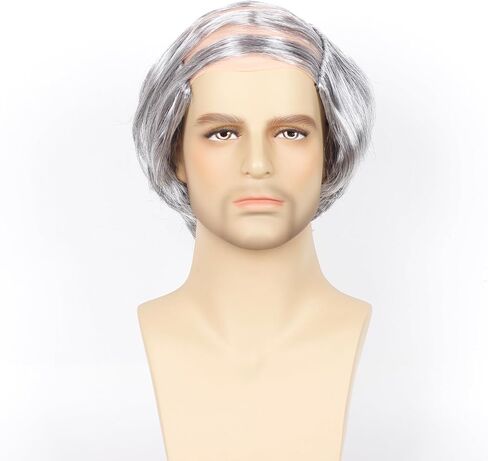 Old Man Costume Wig Short Wavy Old Man Bald wig Comb Over Style for Bald Man Costume Party Funny Wigs(Brown) in Saudi Arabia