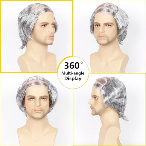 Old Man Costume Wig Short Wavy Old Man Bald wig Comb Over Style for Bald Man Costume Party Funny Wigs(Brown) in Saudi Arabia