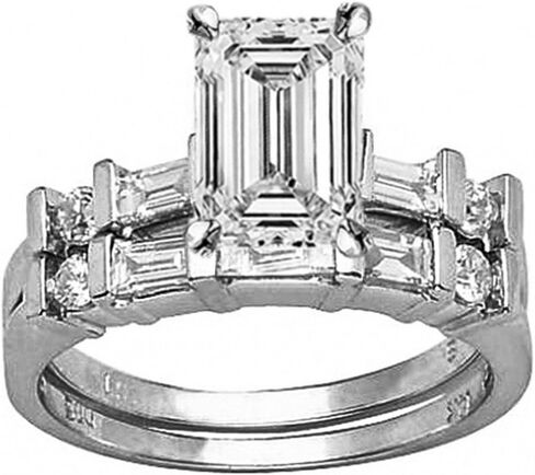 14K White Gold 3.25 Carat LAB GROWN DIAMOND Channel Set Baguette And Round Emerald Cut Diamond Engagement Ring Bridal Wedding Set (D-E Color VS1-VS2 Clarity 2.5 Ct Center) in Saudi Arabia