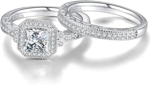 0.8ct الأميرة قطع خاتم الخطوبة مجموعات 6X6mm الأبيض AAA سوليتير مكعب زركونيا خاتم الخطوبة مجموعة 925 الفضة الاسترليني خاتم الزفاف مجموعة للنساء حجم 7 in Kuwait