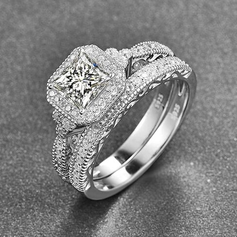 0.8ct الأميرة قطع خاتم الخطوبة مجموعات 6X6mm الأبيض AAA سوليتير مكعب زركونيا خاتم الخطوبة مجموعة 925 الفضة الاسترليني خاتم الزفاف مجموعة للنساء حجم 7 in Kuwait