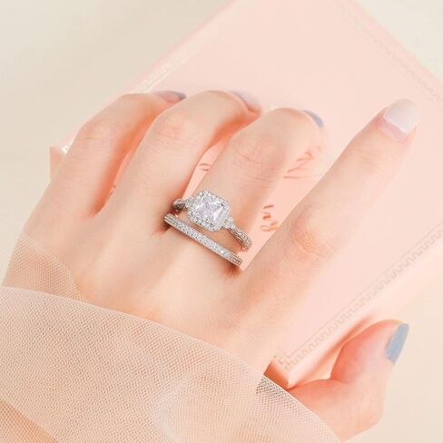 0.8ct الأميرة قطع خاتم الخطوبة مجموعات 6X6mm الأبيض AAA سوليتير مكعب زركونيا خاتم الخطوبة مجموعة 925 الفضة الاسترليني خاتم الزفاف مجموعة للنساء حجم 7 in Kuwait