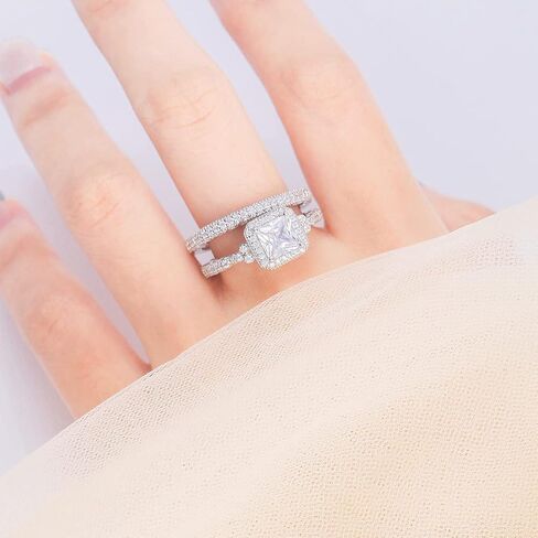 0.8ct الأميرة قطع خاتم الخطوبة مجموعات 6X6mm الأبيض AAA سوليتير مكعب زركونيا خاتم الخطوبة مجموعة 925 الفضة الاسترليني خاتم الزفاف مجموعة للنساء حجم 7 in Kuwait