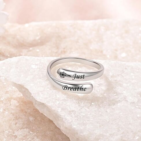 BEILIN Just Breathe Rings for Women 925 Sterling Silver Adjustable Promise Ring Inspirational Jewelry Gifts in Kuwait