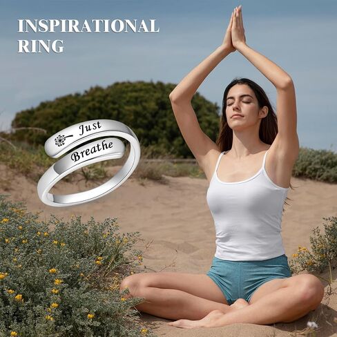 BEILIN Just Breathe Rings for Women 925 Sterling Silver Adjustable Promise Ring Inspirational Jewelry Gifts in Kuwait