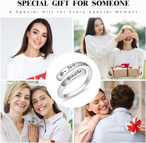 BEILIN Just Breathe Rings for Women 925 Sterling Silver Adjustable Promise Ring Inspirational Jewelry Gifts in Kuwait