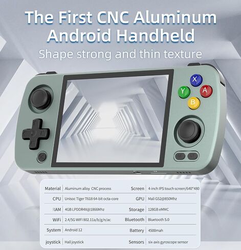 وحدة تحكم ألعاب محمولة RG405M وحدة تحكم ألعاب محمولة RG405M Retro - سبائك الألومنيوم CNC - نظام Android 12 - شاشة لمس IPS 4.0 بوصة مع بطاقة TF 128G 3172 لعبة، 5G WiFi وبلوتوث 5.0 (رمادي) in Saudi Arabia