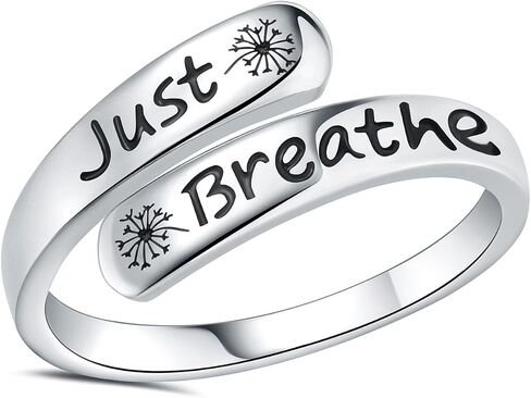 Dandelion Just Breathe Ring for Women 925 Sterling Silver Adjustable Hope Inspirational Jewelry Encouragement Gifts in Saudi Arabia