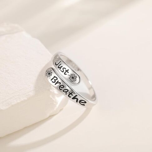 Dandelion Just Breathe Ring for Women 925 Sterling Silver Adjustable Hope Inspirational Jewelry Encouragement Gifts in Saudi Arabia