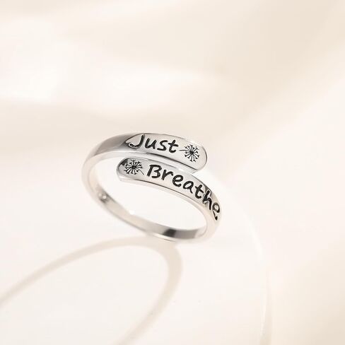 Dandelion Just Breathe Ring for Women 925 Sterling Silver Adjustable Hope Inspirational Jewelry Encouragement Gifts in Saudi Arabia