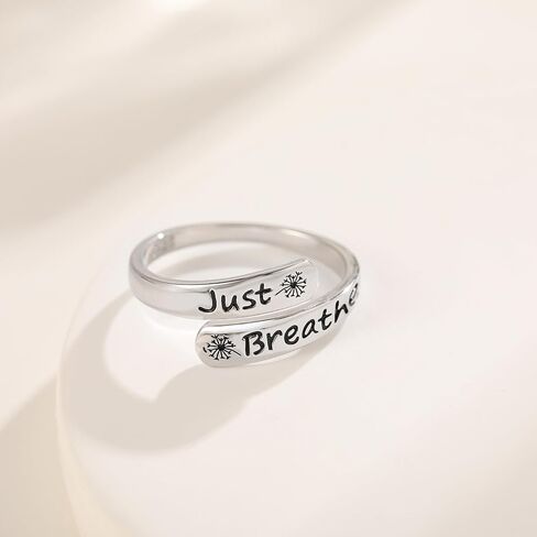 Dandelion Just Breathe Ring for Women 925 Sterling Silver Adjustable Hope Inspirational Jewelry Encouragement Gifts in Saudi Arabia