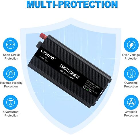 LVYUAN 1500W Car Power Inverter 12V to 110V DC to AC with 2 US Sockets, Cigarette Lighter, LED Display, USB Ports for Car, Home,Truck, Outdoor, Camping in Kuwait