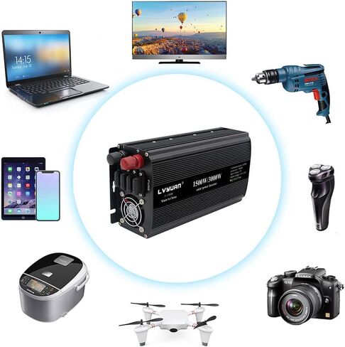 LVYUAN 1500W Car Power Inverter 12V to 110V DC to AC with 2 US Sockets, Cigarette Lighter, LED Display, USB Ports for Car, Home,Truck, Outdoor, Camping in Kuwait