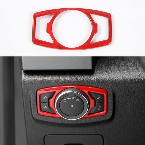 Linskip Light Control Cover Compatible with Ford F150 2015 2016 2017 2018 2019 2020, for Mustang 2015-2022 Headlamp High Beam Fog Light Button Trim, Interior Accessories(Red) in Saudi Arabia