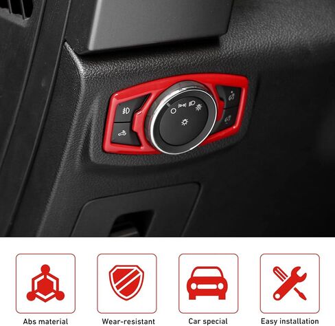 Linskip Light Control Cover Compatible with Ford F150 2015 2016 2017 2018 2019 2020, for Mustang 2015-2022 Headlamp High Beam Fog Light Button Trim, Interior Accessories(Red) in Saudi Arabia