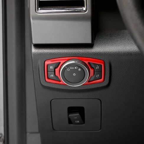 Linskip Light Control Cover Compatible with Ford F150 2015 2016 2017 2018 2019 2020, for Mustang 2015-2022 Headlamp High Beam Fog Light Button Trim, Interior Accessories(Red) in Saudi Arabia